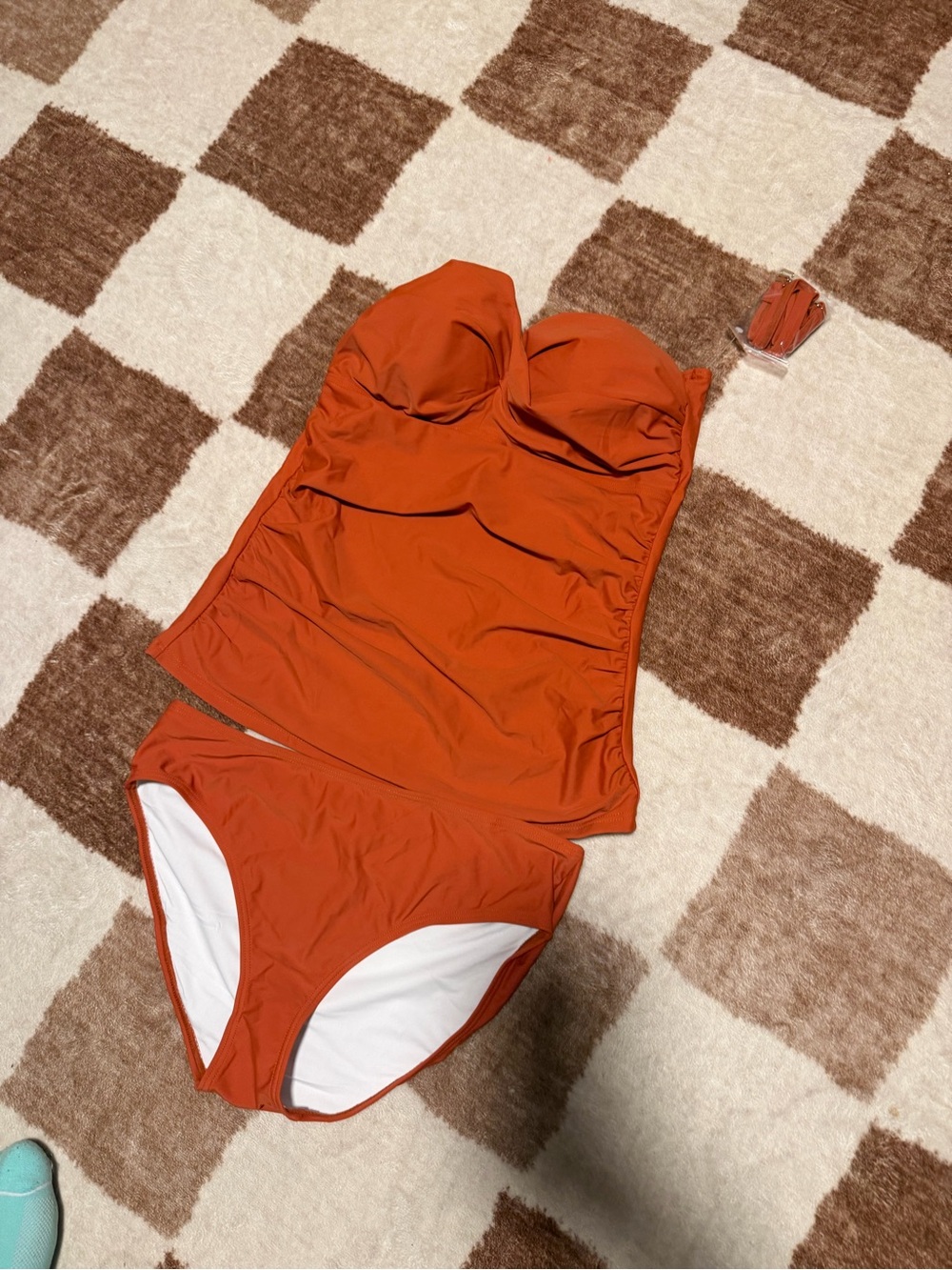 Amazon Women's Strapless One-Piece Swimdress in Rust Orange